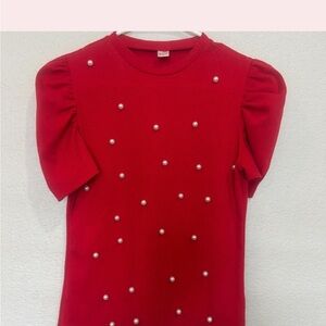 Red Dress with Pearl Embellishments